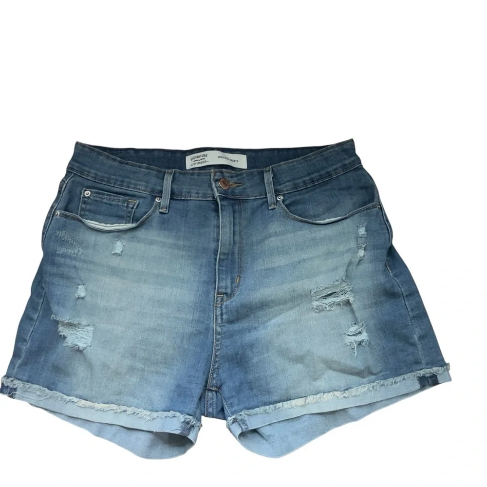 Levi Strauss Women’s Sz 10 W30 High Waisted Medium Blue Distressed Jean Shorts